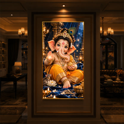 Bal Ganesha Blessings Modern Luxury Backlight Vertical Wall Art