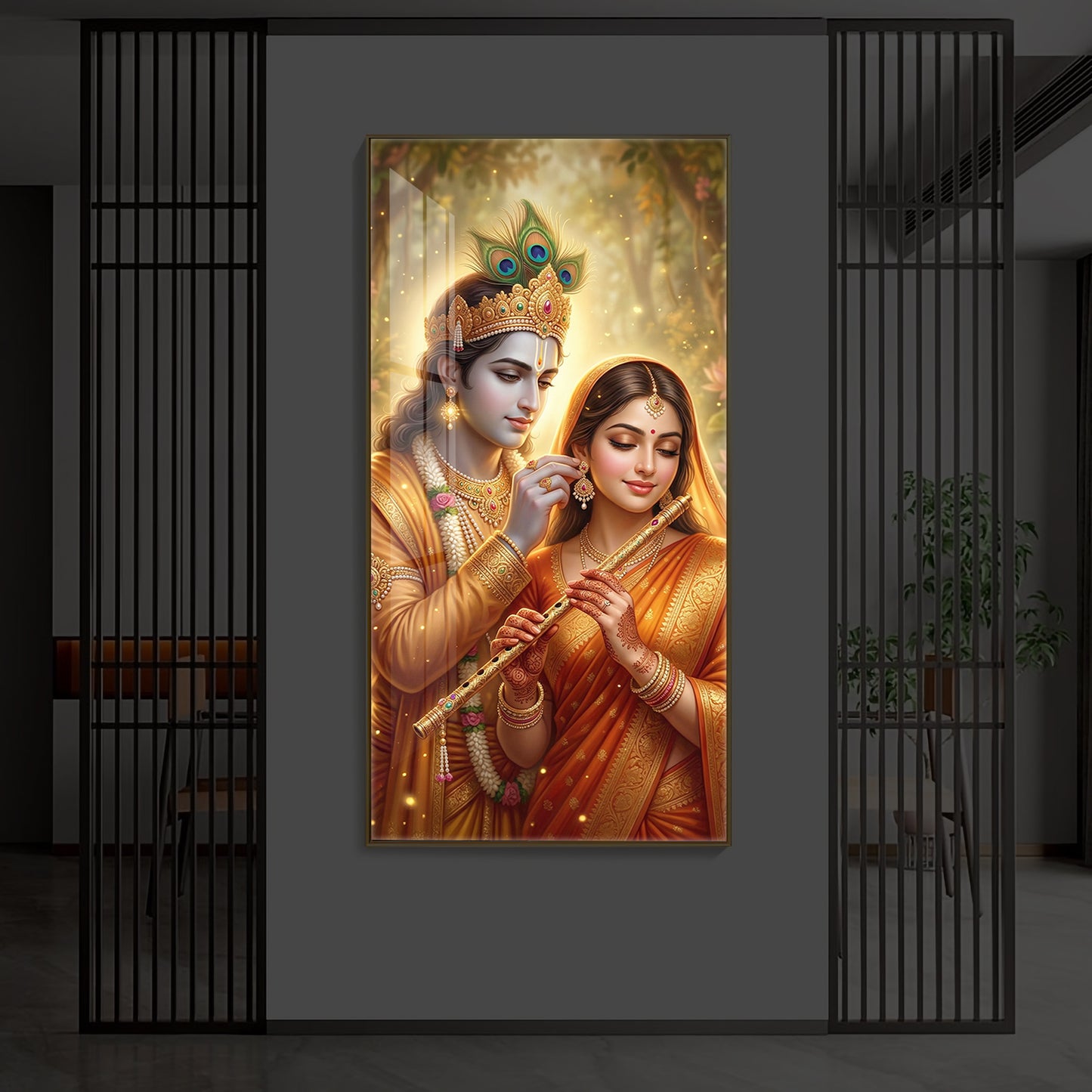 Jai Radha Krishna Modern Luxury Backlight Vertical Wall Art