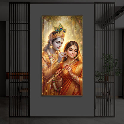 Jai Radha Krishna Modern Luxury Backlight Vertical Wall Art