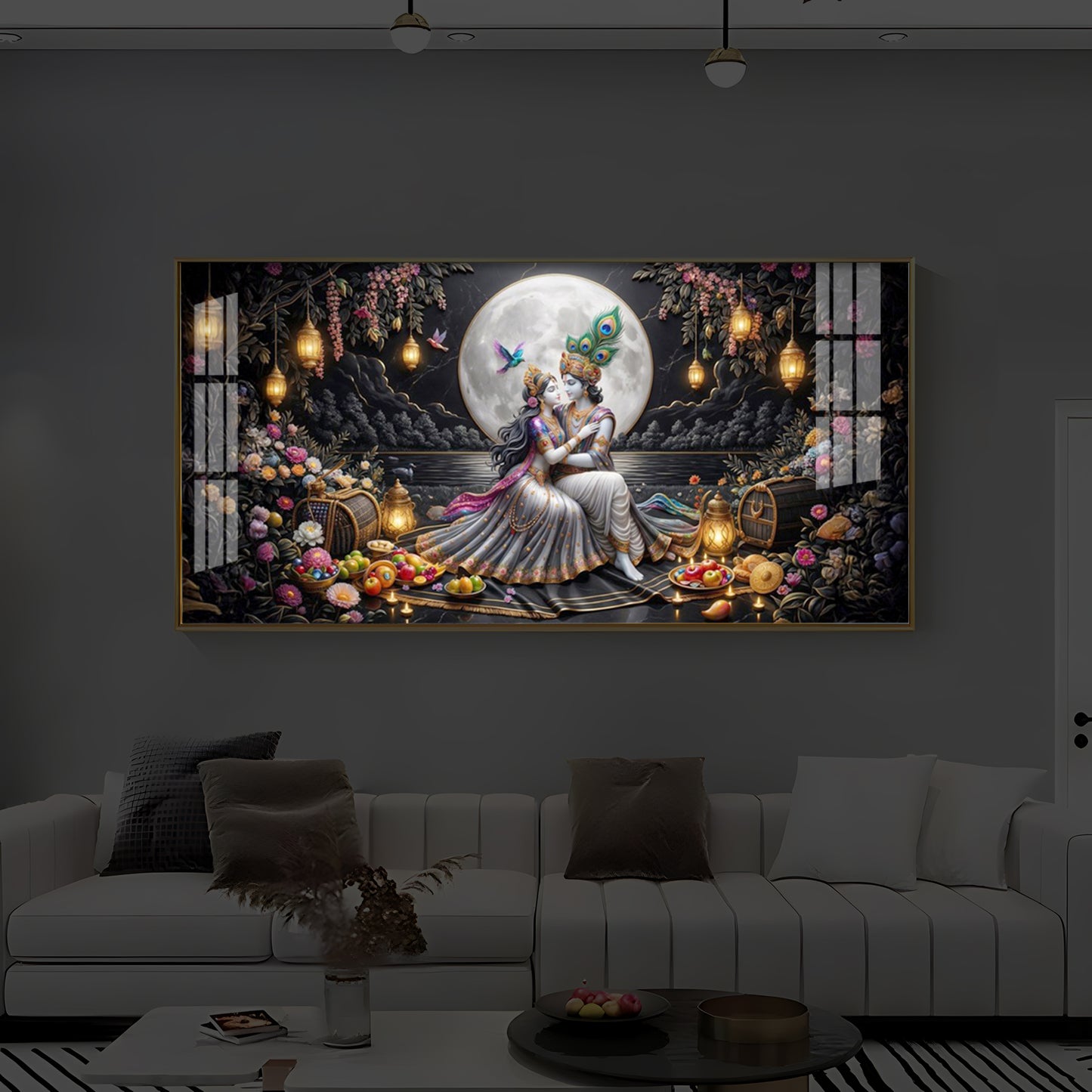 Generic Radha Krishna Romantic Modern Luxury Backlight Horizontal Wall Art
