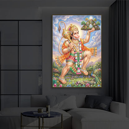 Lord Hanuman Carries The Mountain Modern Luxury Backlight Vertical Wall Art