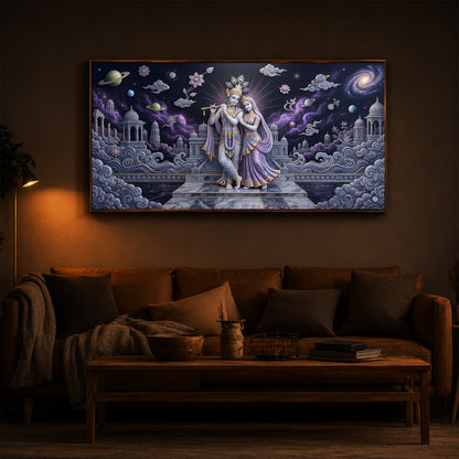 Hindu Deities Shri Radha Krishna Modern Luxury Backlight Horizontal Wall Art
