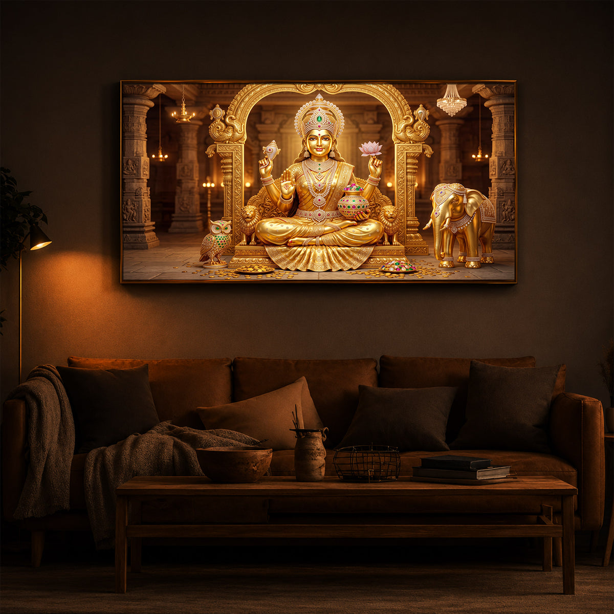 Golden Lakshmi Modern Luxury Backlight Horizontal Wall Art