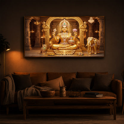 Golden Lakshmi Modern Luxury Backlight Horizontal Wall Art