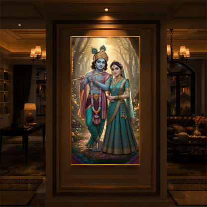 Radhe Krishna Ji Modern Luxury Backlight Vertical Wall Art