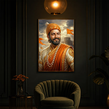 King Of Maratha Chhatrapati Shivaji Maharaj Modern Luxury Backlight Vertical Wall Art