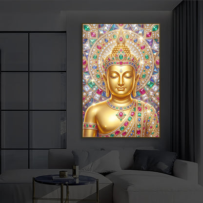 Exquisite Golden Buddha Modern Luxury Backlight Vertical Wall Art
