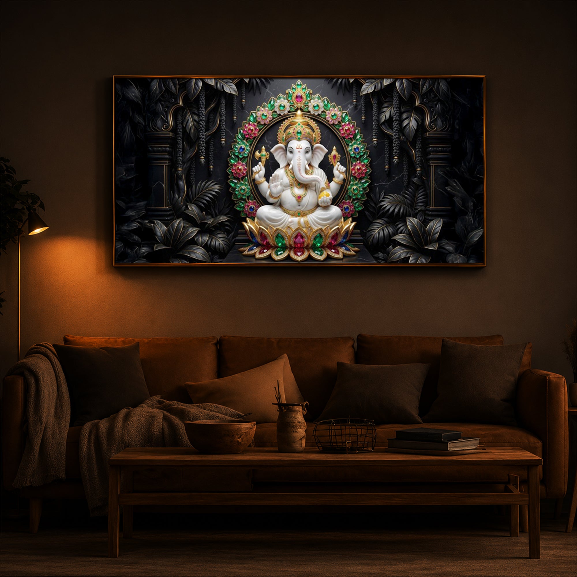 Depicts Lord Ganesha Modern Luxury Backlight Horizontal Wall Art
