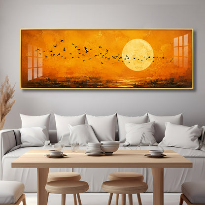 Flocking Birds Golden Sun Premium Acrylic Horizontal Wall Art