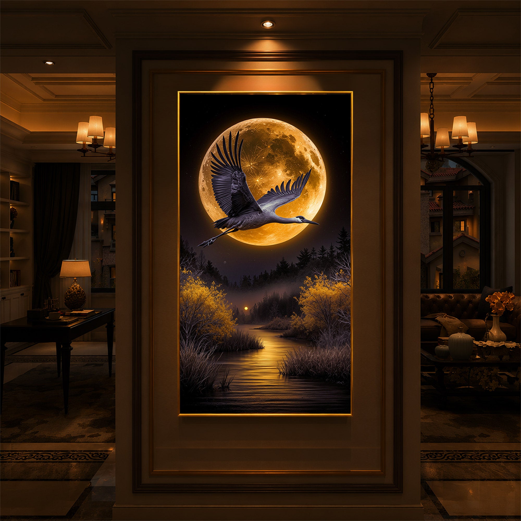 Regalia Bird Modern Luxury Backlight Vertical Wall Art