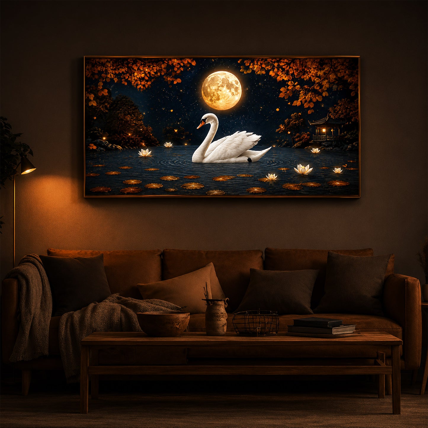 White Swan Modern Luxury Backlight Horizontal Wall Art