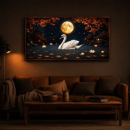 White Swan Modern Luxury Backlight Horizontal Wall Art