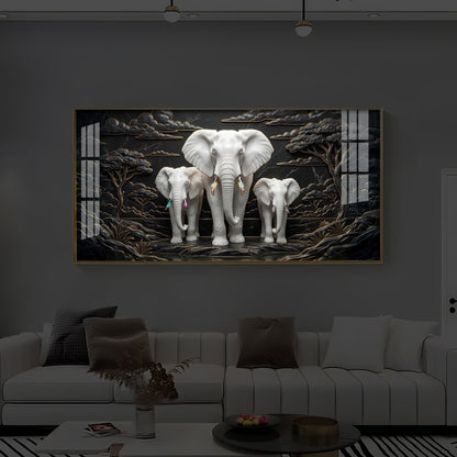 White Elephant Family Modern Luxury Backlight Horizontal Wall Art