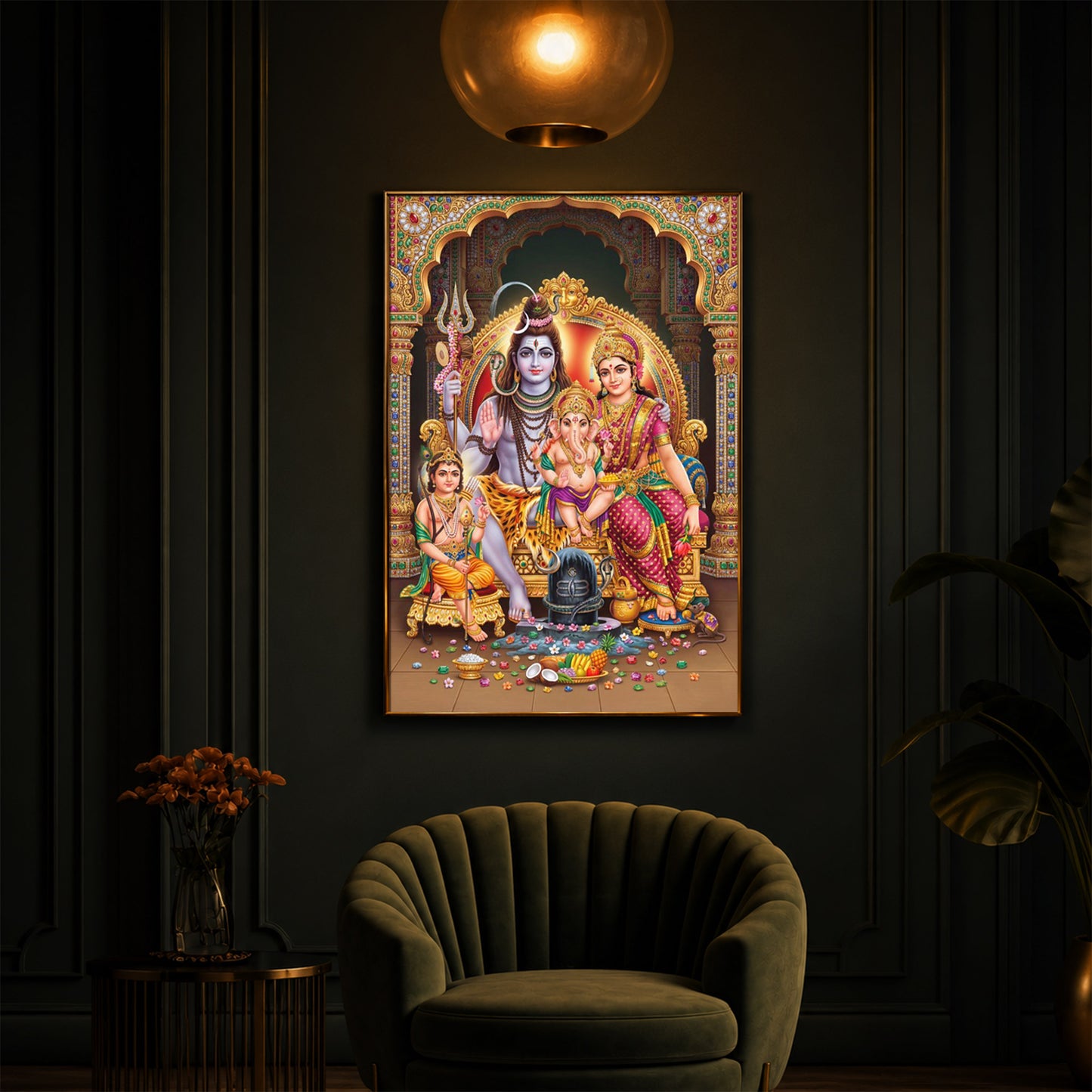 Shiva Parivar Modern Luxury Backlight Vertical Wall Art