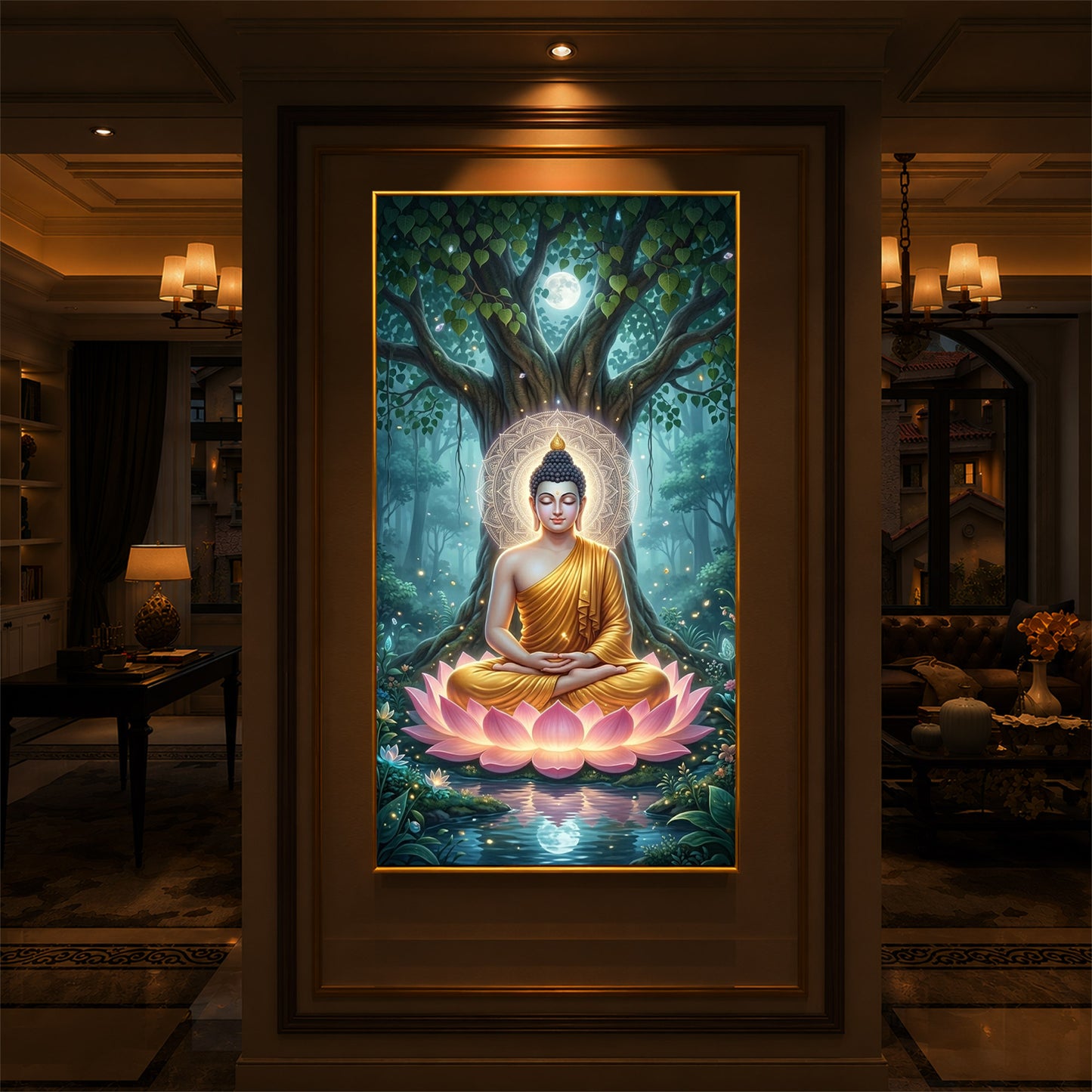 Gautam Buddha Modern Luxury Backlight Vertical Wall Art