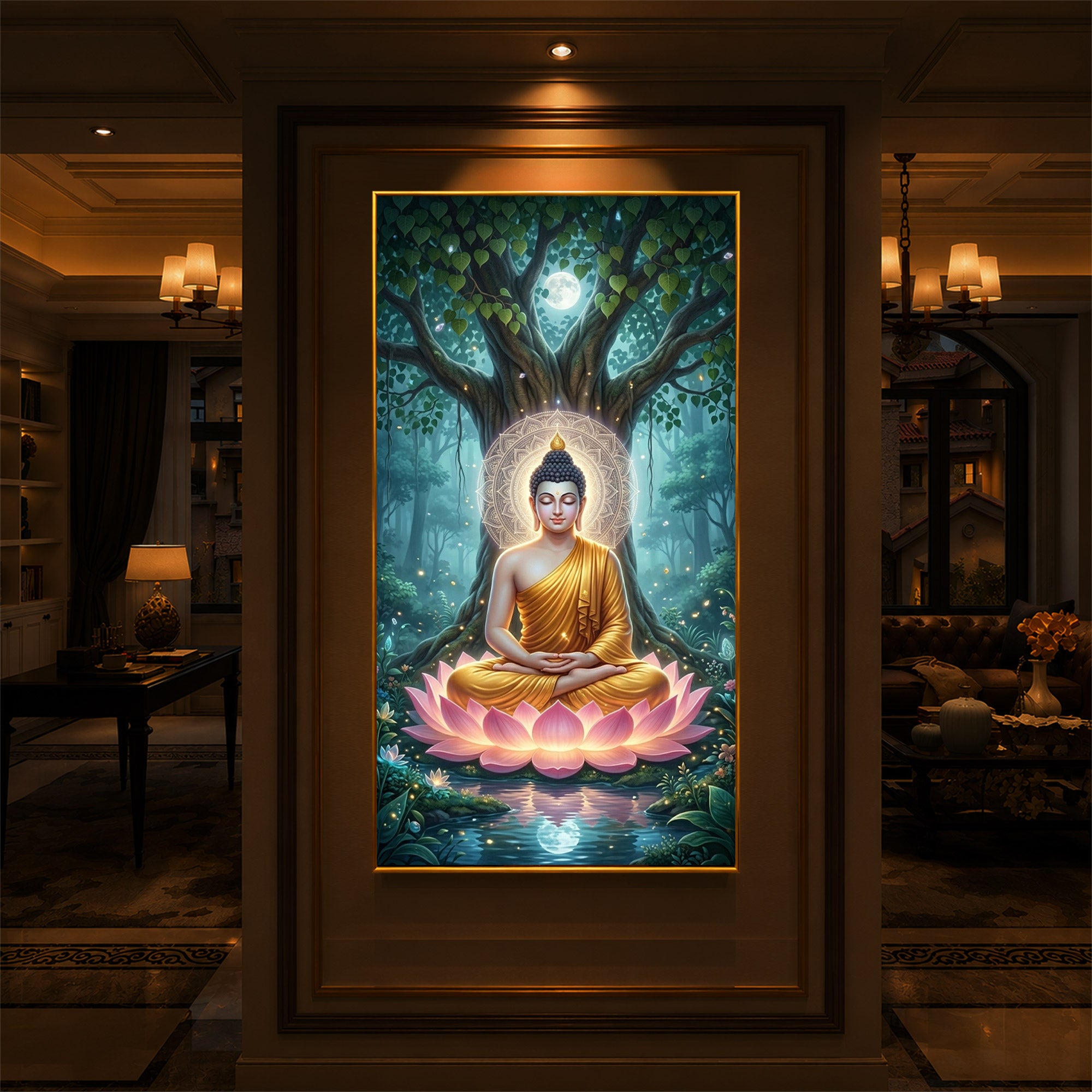 Gautam Buddha Modern Luxury Backlight Vertical Wall Art