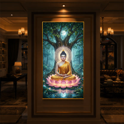 Gautam Buddha Modern Luxury Backlight Vertical Wall Art
