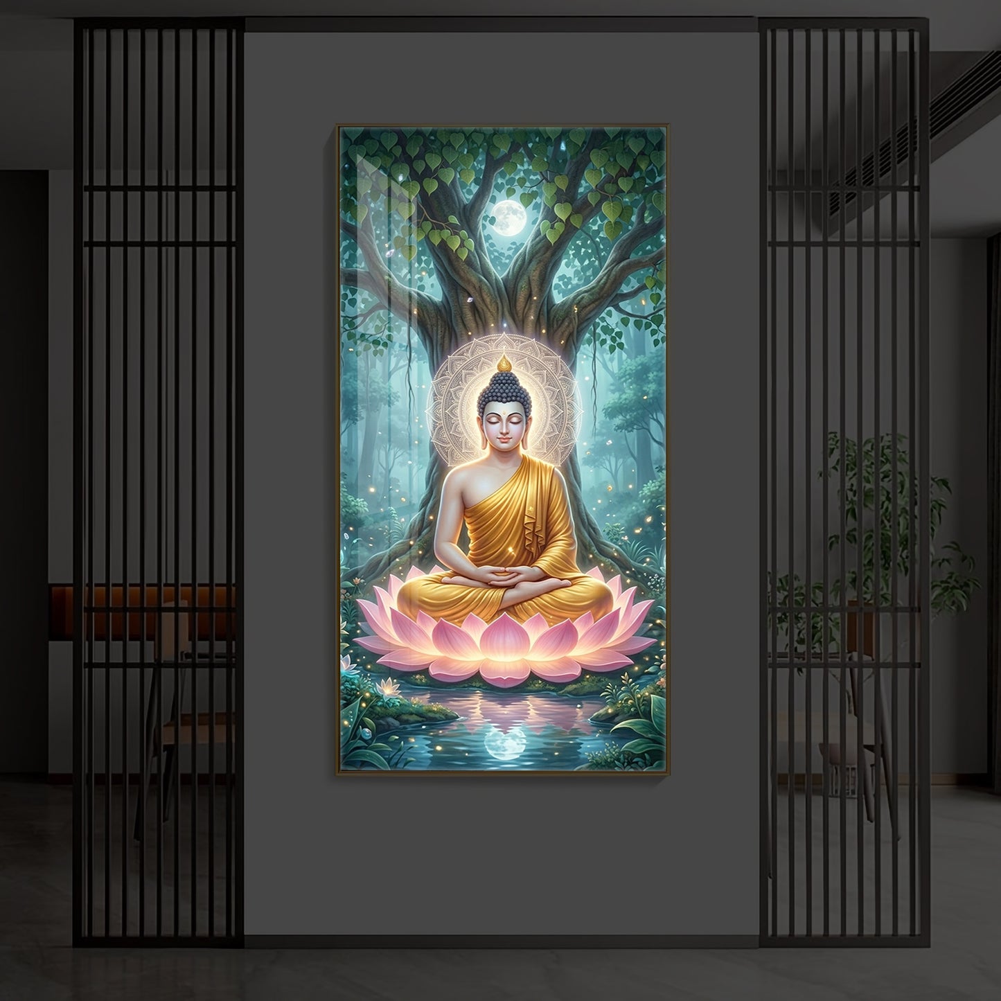 Gautam Buddha Modern Luxury Backlight Vertical Wall Art