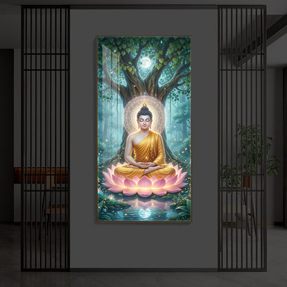 Gautam Buddha Modern Luxury Backlight Vertical Wall Art