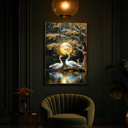 Couple Swan Modern Luxury Backlight Vertical Wall Art