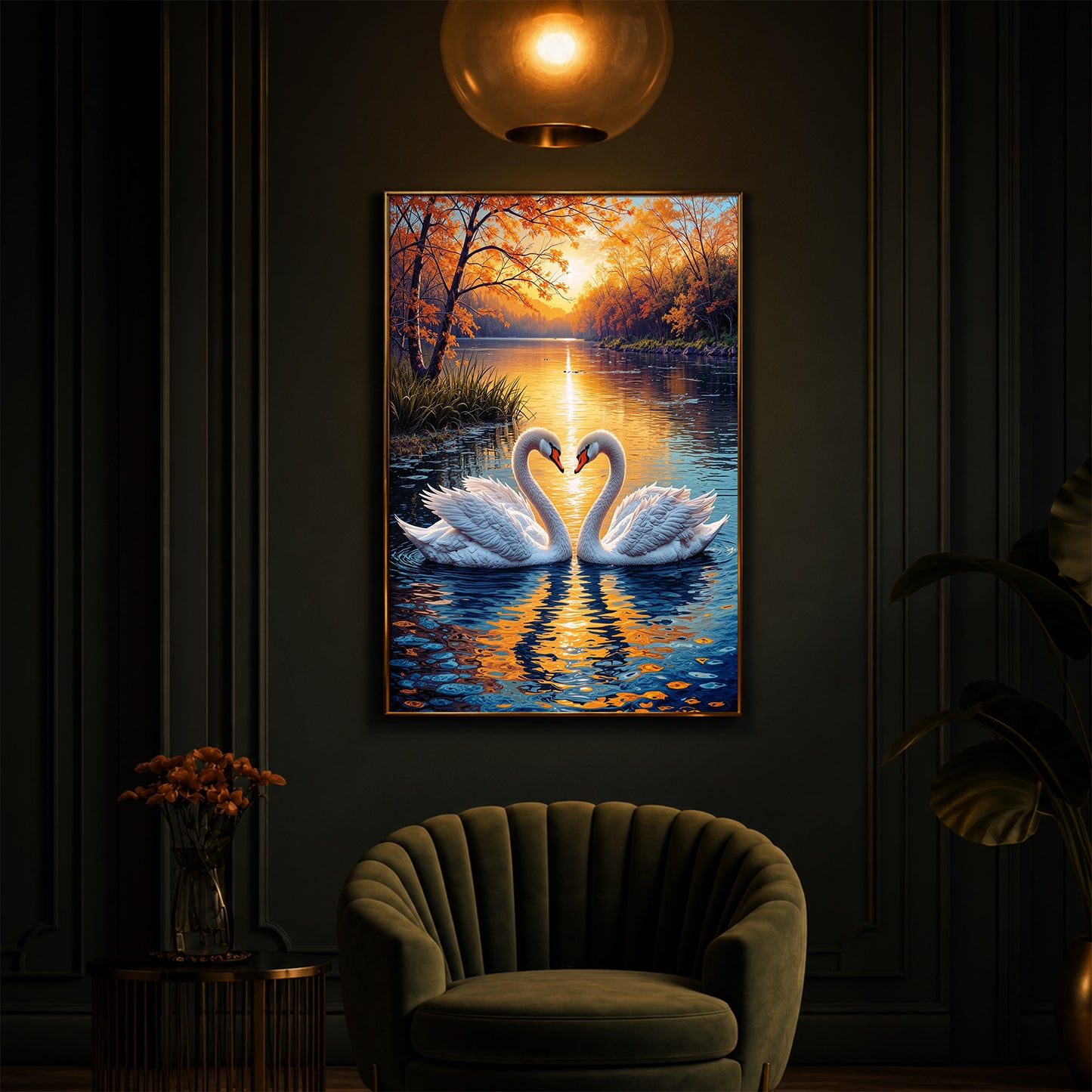 Romantic Swan Modern Luxury Backlight Vertical Wall Art