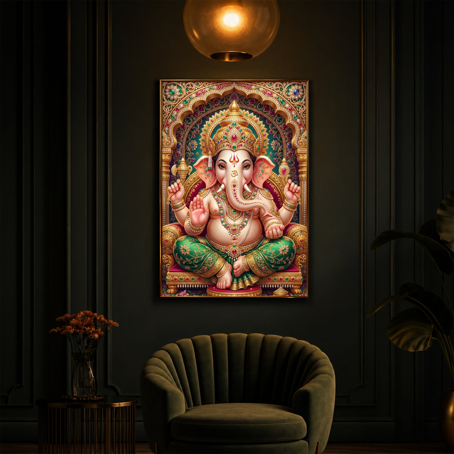 Divine Blessings of Ganesha Modern Luxury Backlight Vertical Wall Art