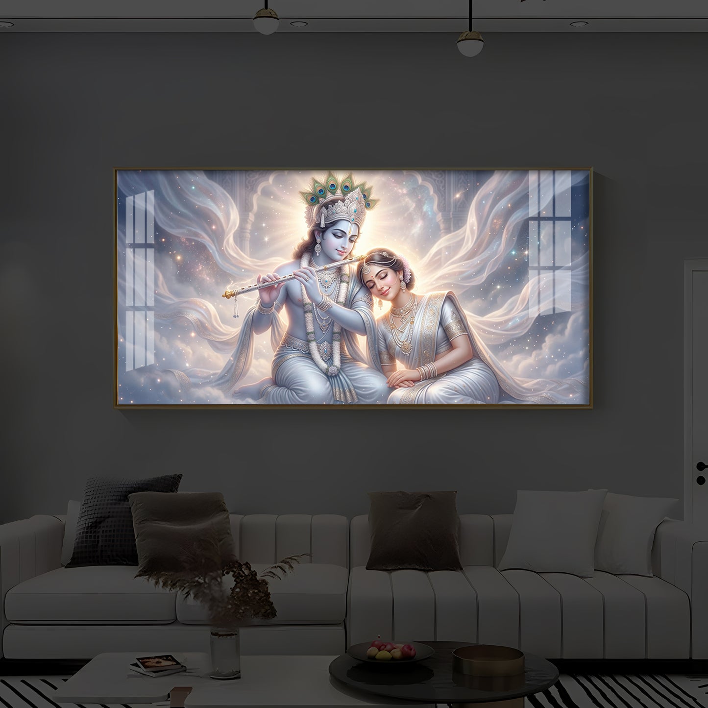 Krishna Radha Modern Luxury Backlight Horizontal Wall Art