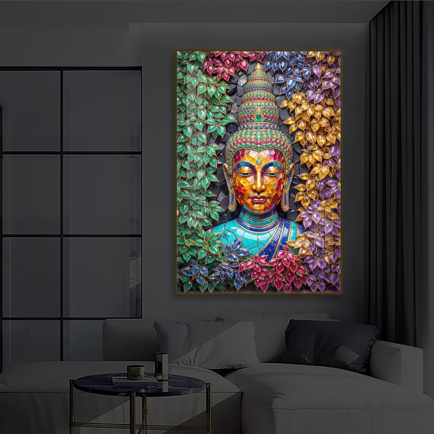 Buddha Colorful Modern Luxury Backlight Vertical Wall Art