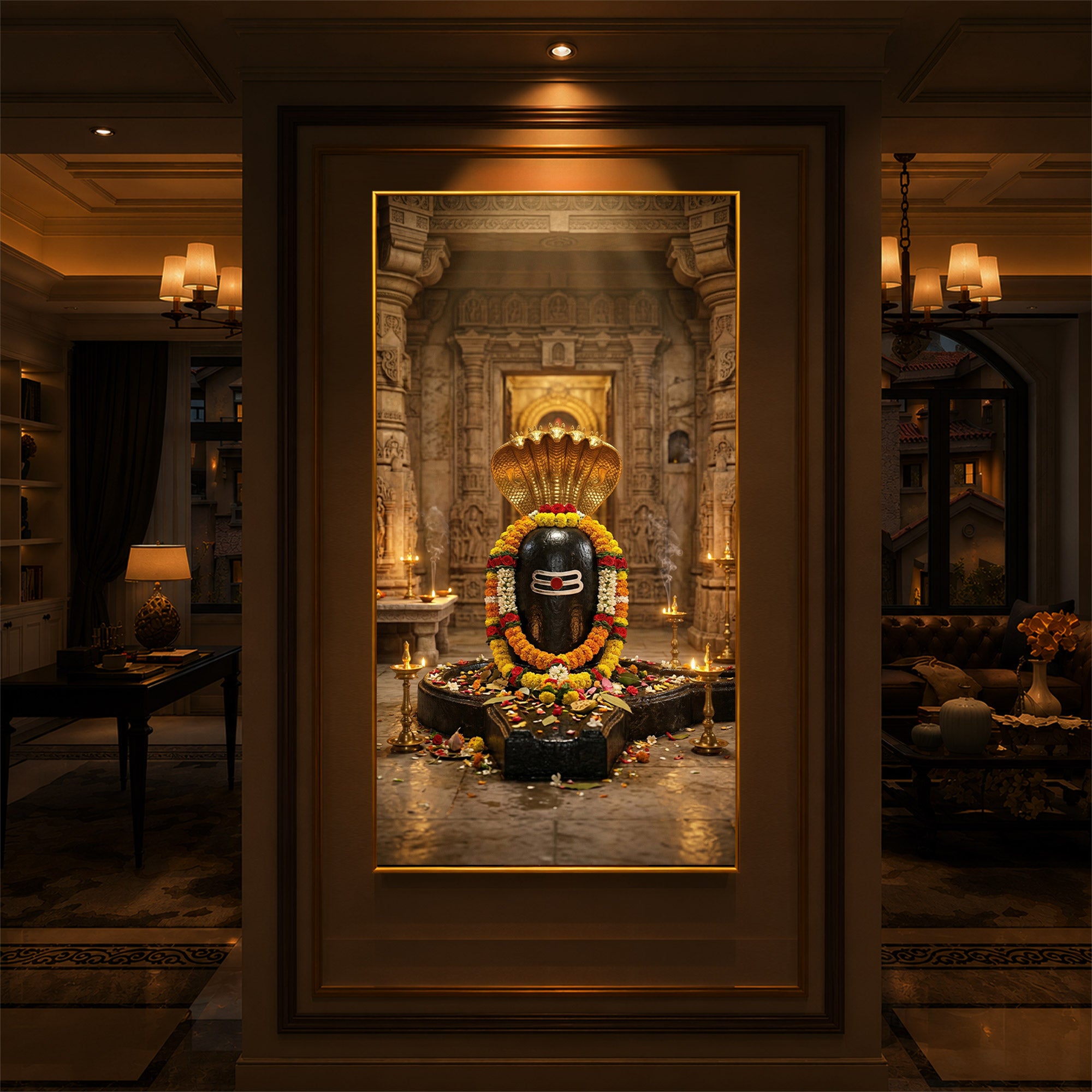 Shree Somnath Jyotirlinga Modern Luxury Backlight Vertical Wall Art
