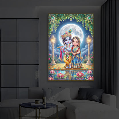 Little Radha Krishna Modern Luxury Backlight Vertical Wall Art