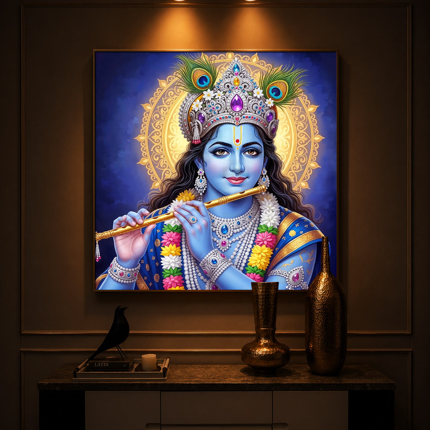 Jai Shree Krishna Modern Luxury Backlight Square Wall Art