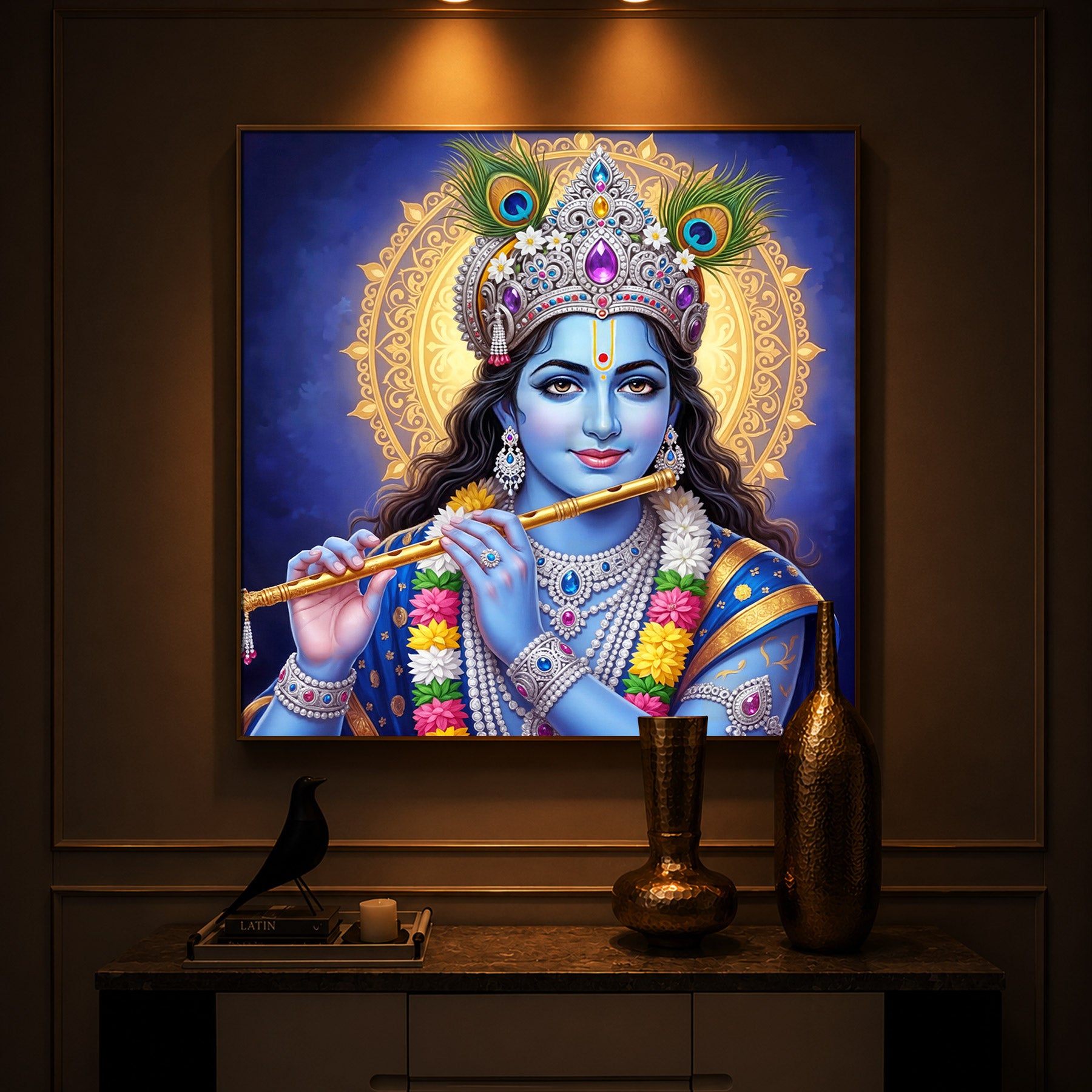 Jai Shree Krishna Modern Luxury Backlight Square Wall Art