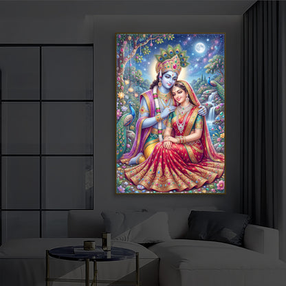 Divine Radha Krishna Serenity Modern Luxury Backlight Vertical Wall Art
