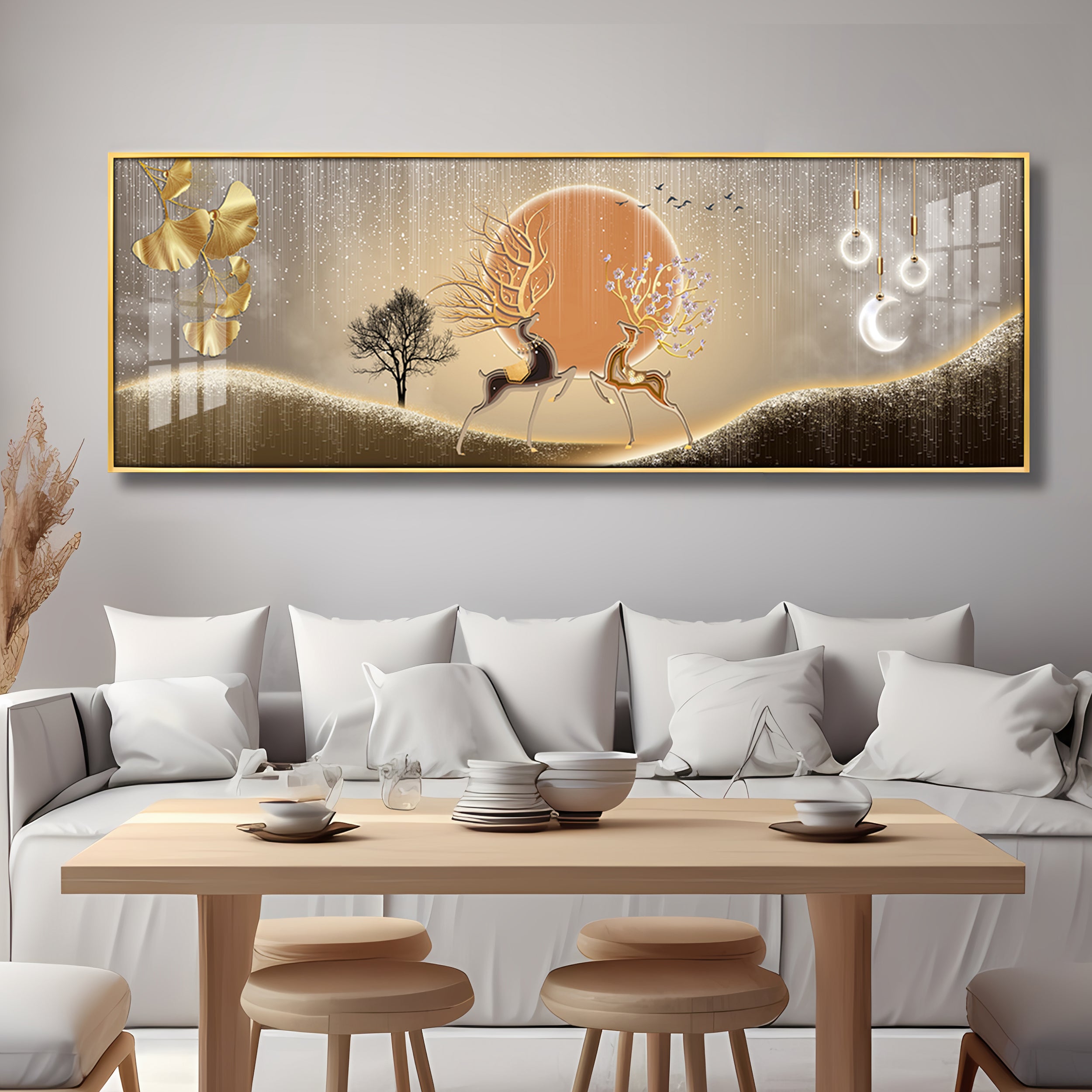 Pair Of Gold & Black Deer Premium Acrylic Horizontal Wall Art