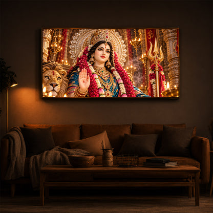 Divine Maa Durga Modern Luxury Backlight Horizontal Wall Art