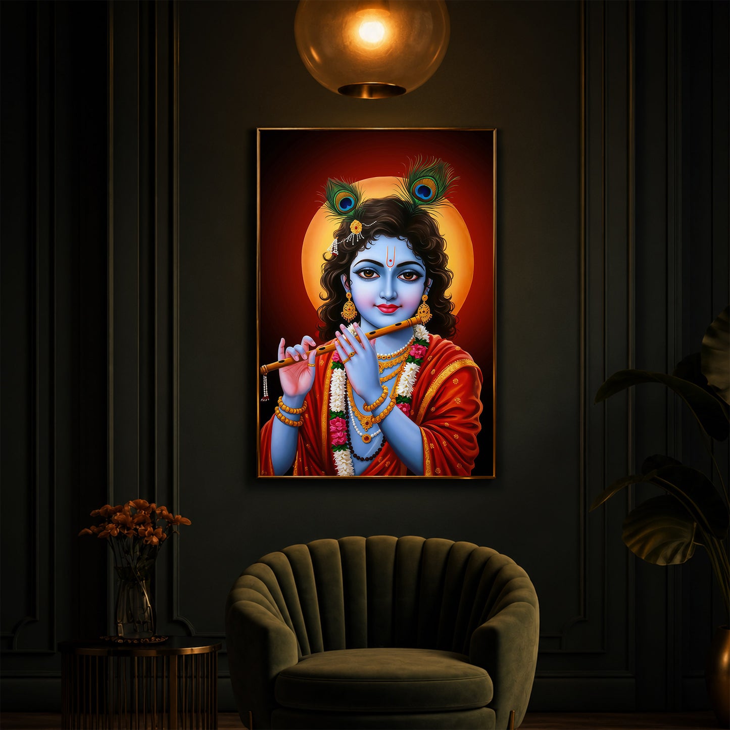 Lord Shree Krishna Ji Modern Luxury Backlight Vertical Wall Art