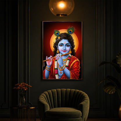 Lord Shree Krishna Ji Modern Luxury Backlight Vertical Wall Art