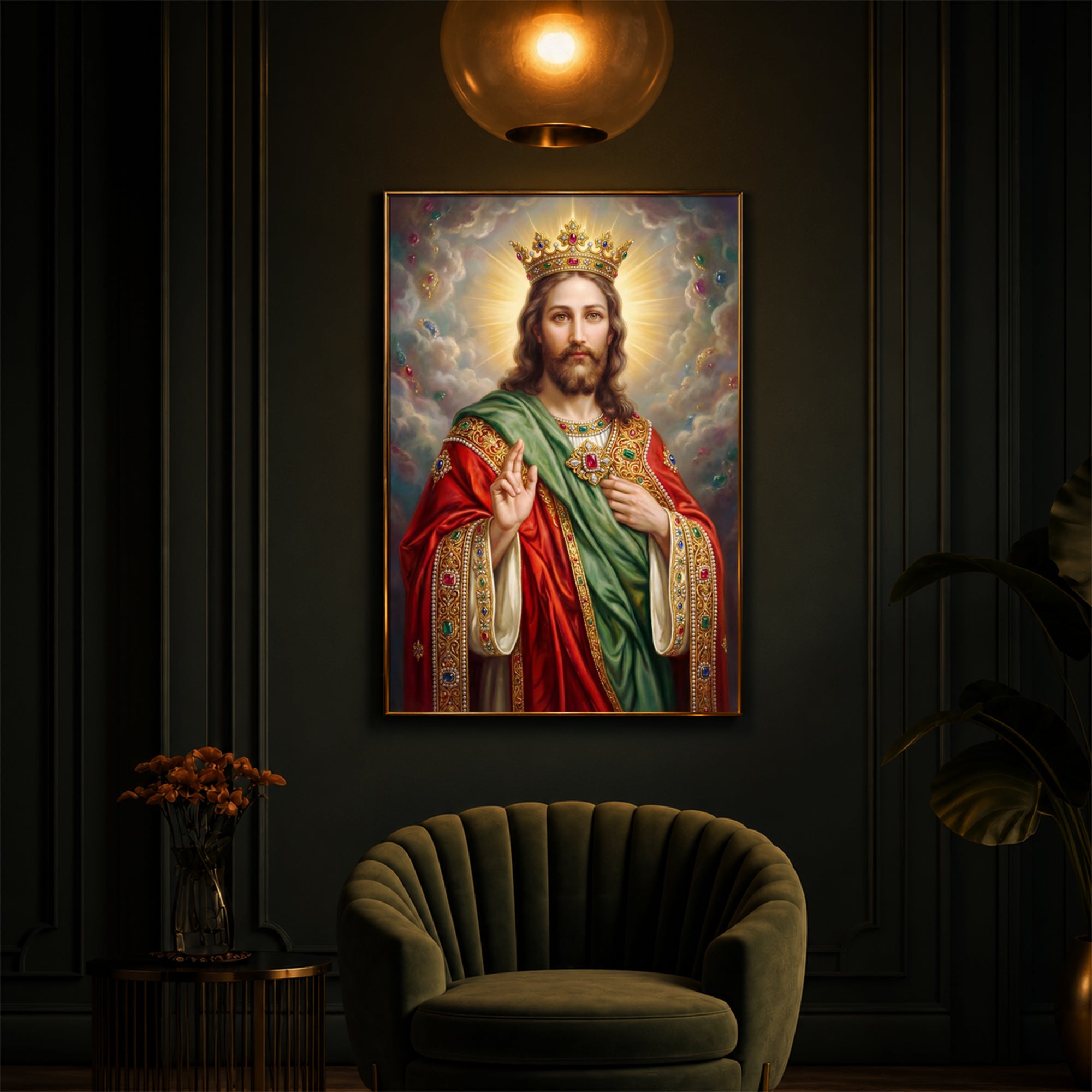 Christ The King Jesus Modern Luxury Backlight Vertical Wall Art