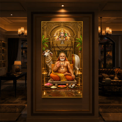 Sri Raghavendra Swamy With Cow Modern Luxury Backlight Vertical Wall Art