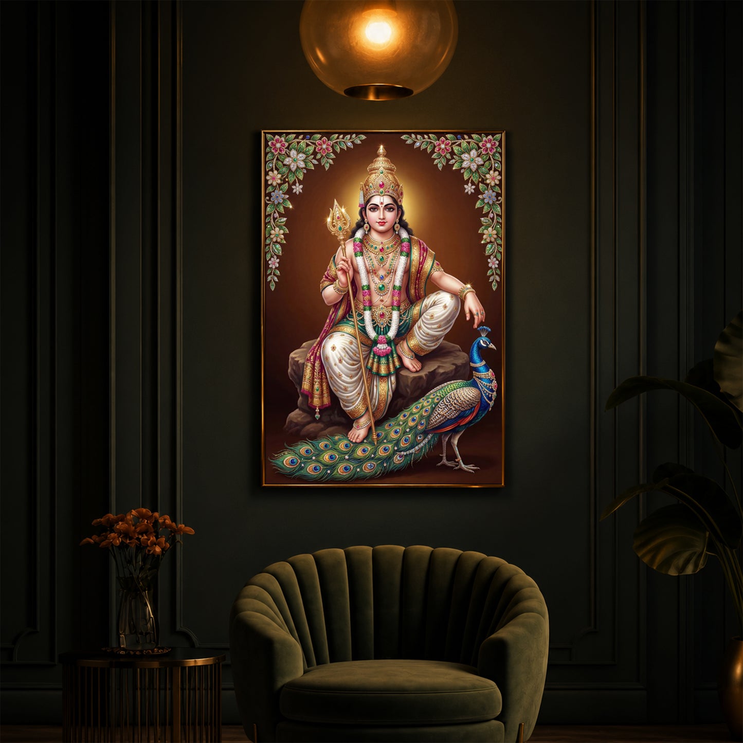 Lord kartikeya Ji Modern Luxury Backlight Vertical Wall Art