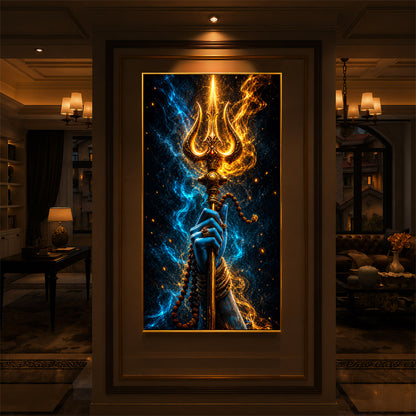 Spiritual Lord Shiva's Trishul Modern Luxury Backlight Vertical Wall Art