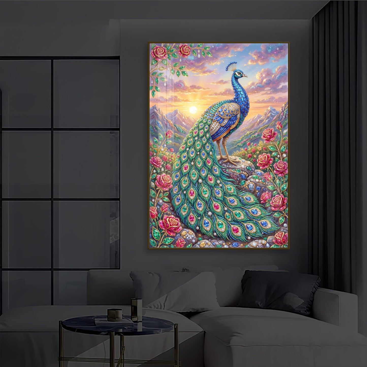 Colorful Beautiful Peacock Modern Luxury Backlight Vertical Wall Art