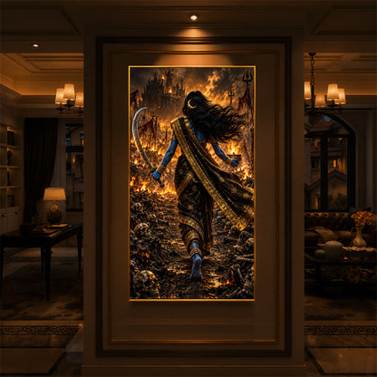 Maa Kalaratri Bhadrakali Modern Luxury Backlight Vertical Wall Art