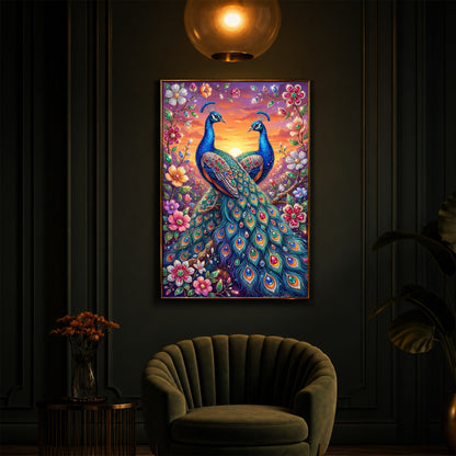 Majestic Pair Of Peacocks Modern Luxury Backlight Vertical Wall Art