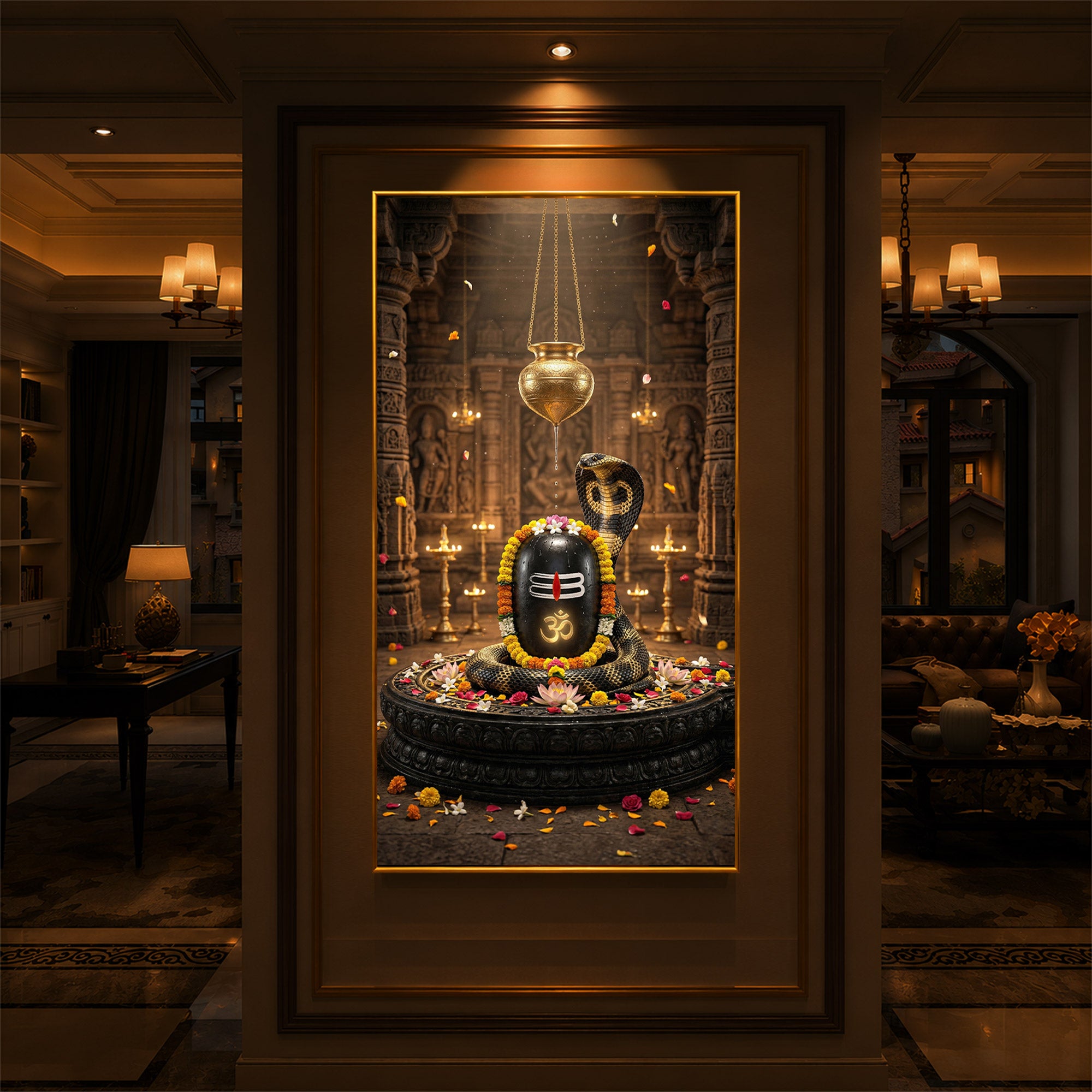 Om Namah Shivayah Modern Luxury Backlight Vertical Wall Art