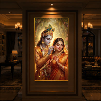 Jai Radha Krishna Modern Luxury Backlight Vertical Wall Art