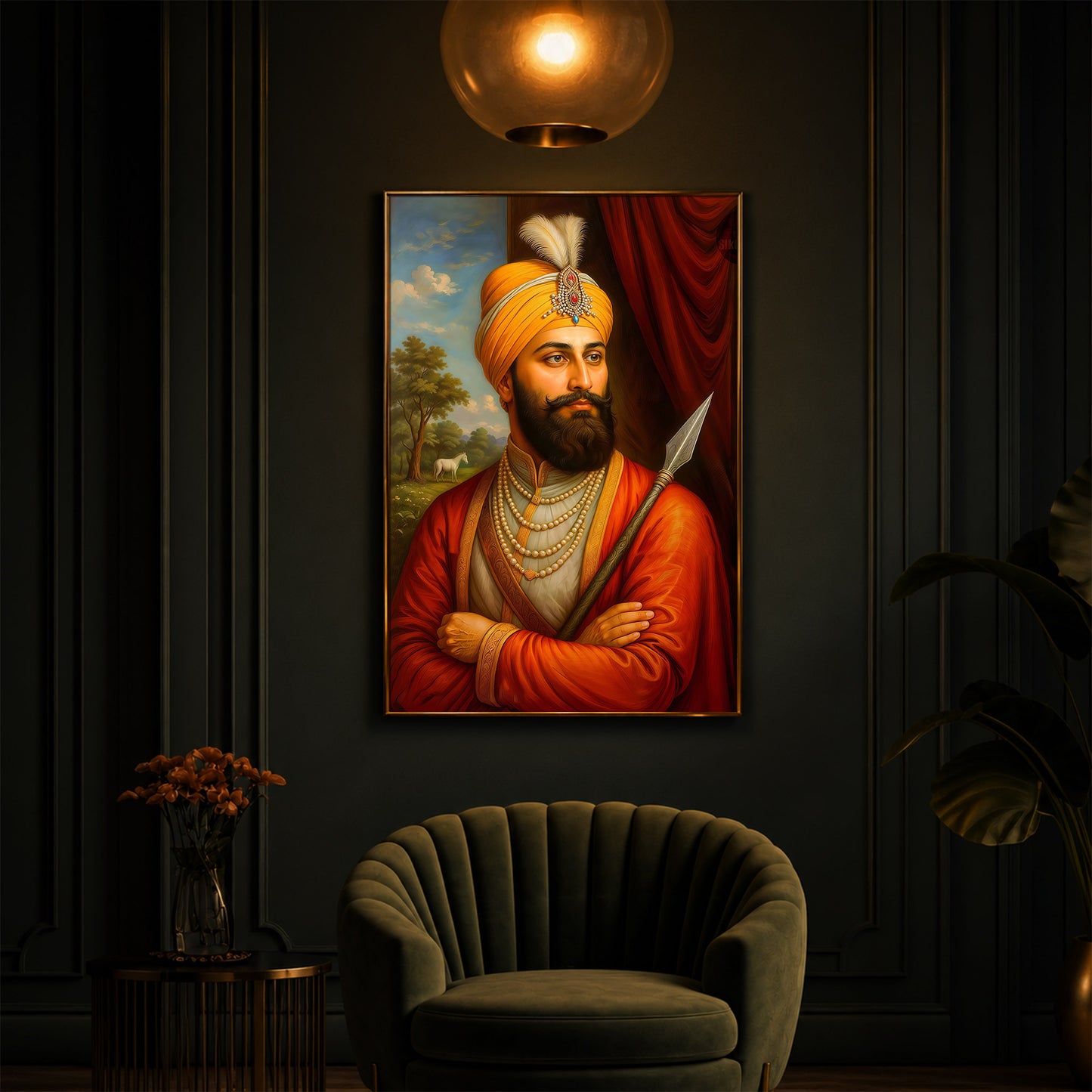 Prestigious Guru Gobind Singh Ji Modern Luxury Backlight Vertical Wall Art