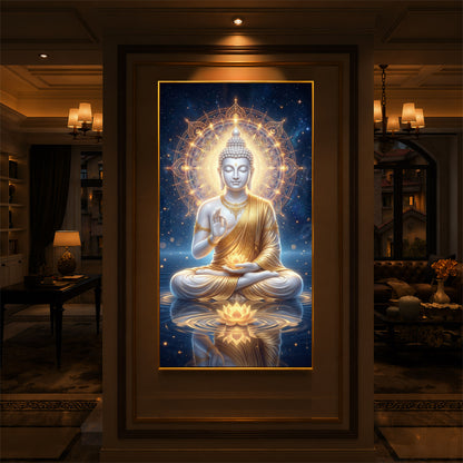 Blessings Of Buddha Modern Luxury Backlight Vertical Wall Art