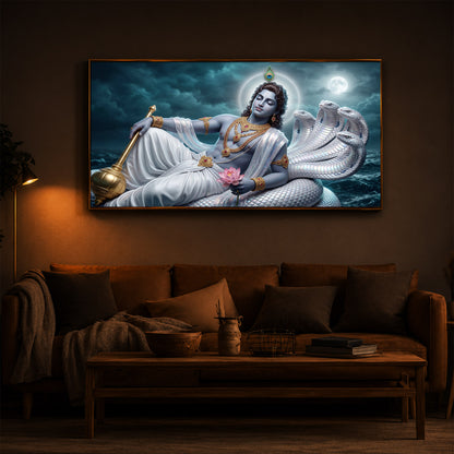 Lord Vishnu With Sheshnag Modern Luxury Backlight Horizontal Wall Art