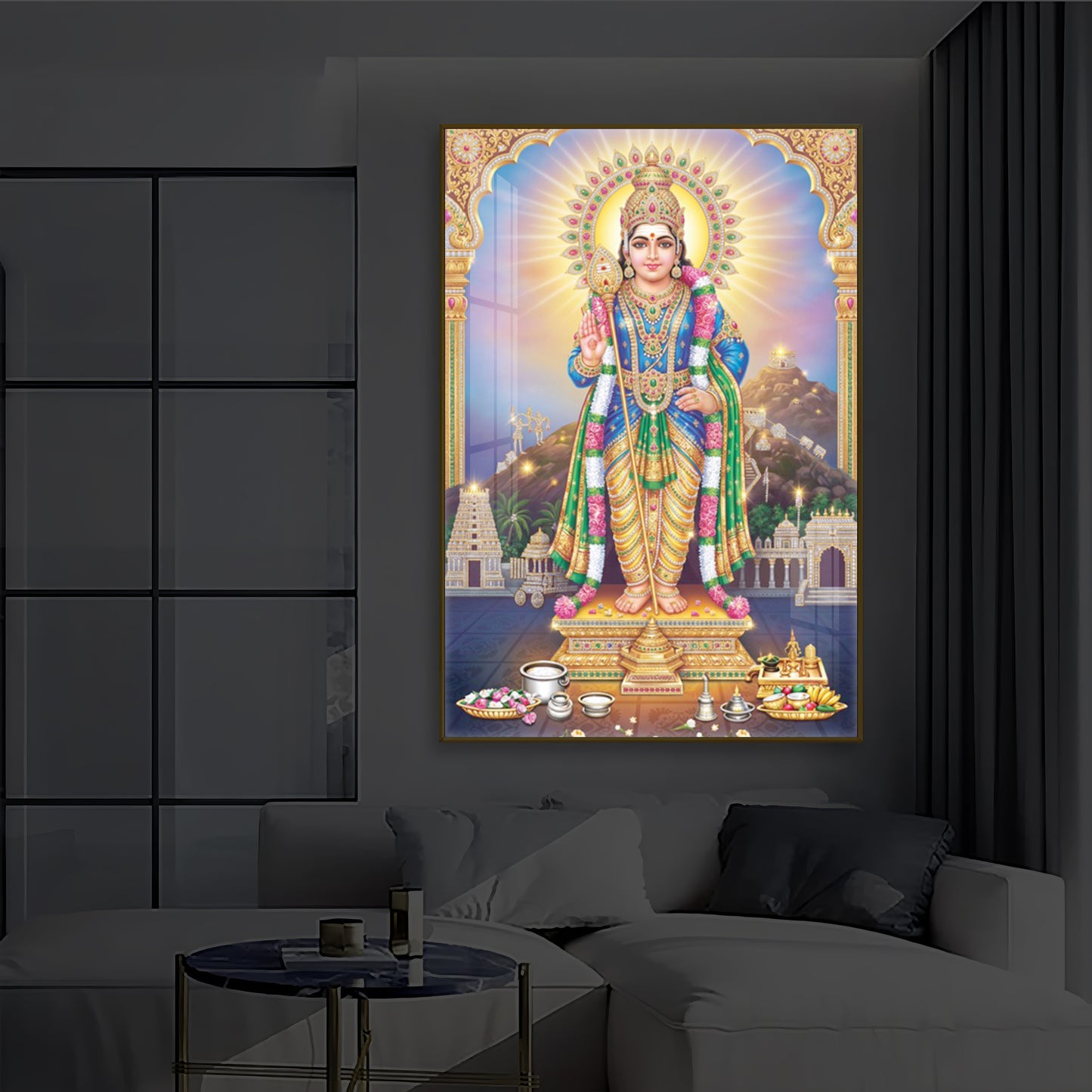 Lord Murugan Kartikeya Modern Luxury Backlight Vertical Wall Art